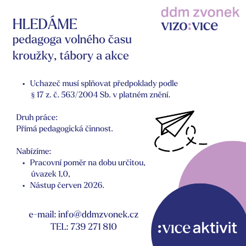 HLEDÁME PEDAGOGA VOLNÉHO ČASU