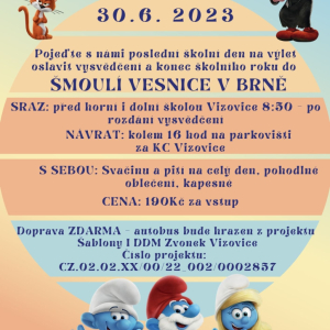Oslava vysvědčení ve Šmoulí vesnici Brno