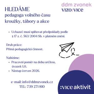 HLEDÁME PEDAGOGA VOLNÉHO ČASU